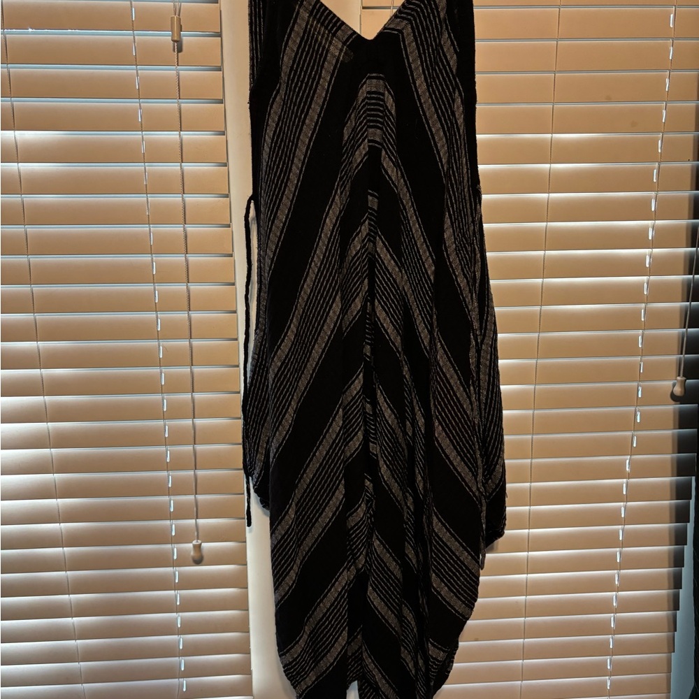Cost Plus World Market Black and Gray Asymmetrical Striped V-Neck jumpsuit